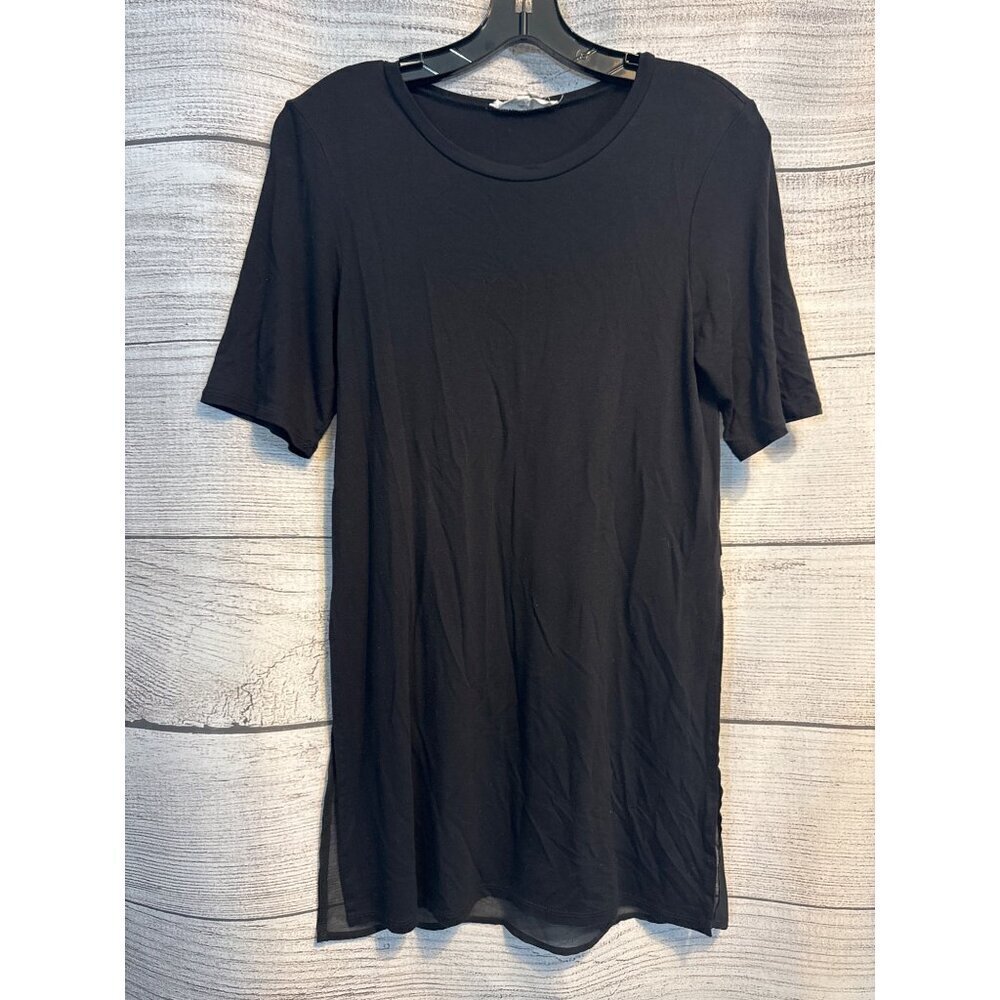 BCBGeneration Black Short Sleeve Layered Tunic Top With Sheer Bottom Panel Size
